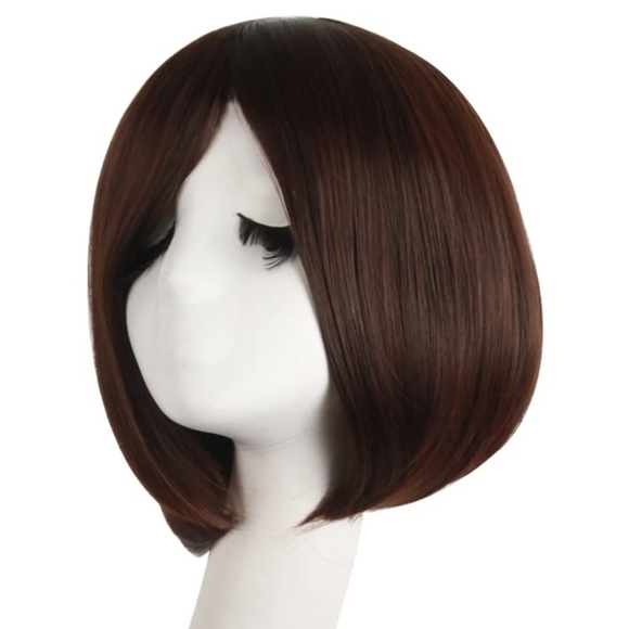 Unbranded~Dark Brown With Highlights 12 Inch Straight Modern Cut Bob Wig - Picture 3 of 13
